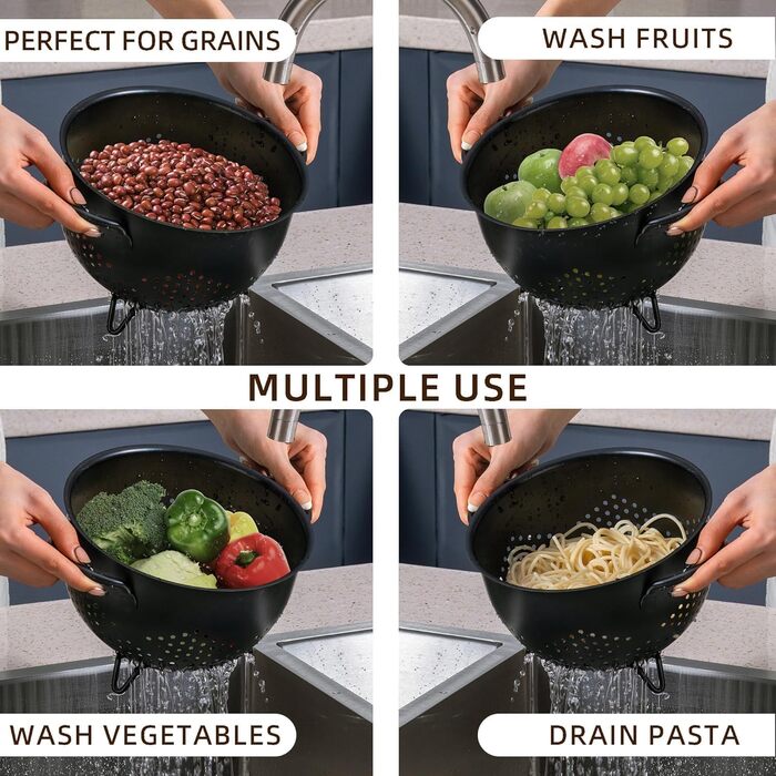 Металеве сито для пасти з подвійними ручками 21 см чорне beifeier