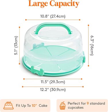 Контейнер для торта 27 см з кришкою та ручкою, зелений Lifewit