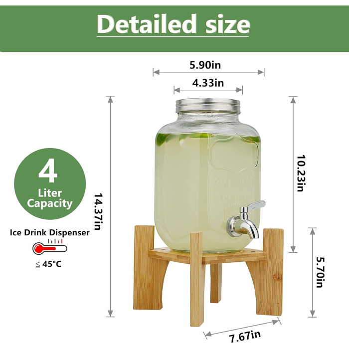 Стеклянный диспенсер для напитков 4 л Hiziwimi