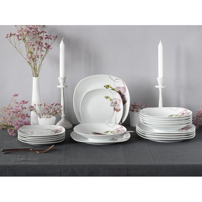 Набор тарелок на 6 персон, 18 предметов, Square Orchidee Creatable