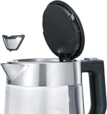 Стеклянный чайник, мощный и компактный чайник в высококачественном дизайне, электрочайник с известковым фильтром, нержавеющая сталь/черный, WK 3468, чайник на 1 литр