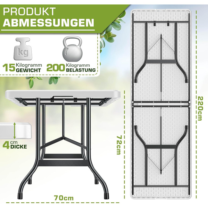 Складной садовый стол 220 x 70 см белый tillvex
