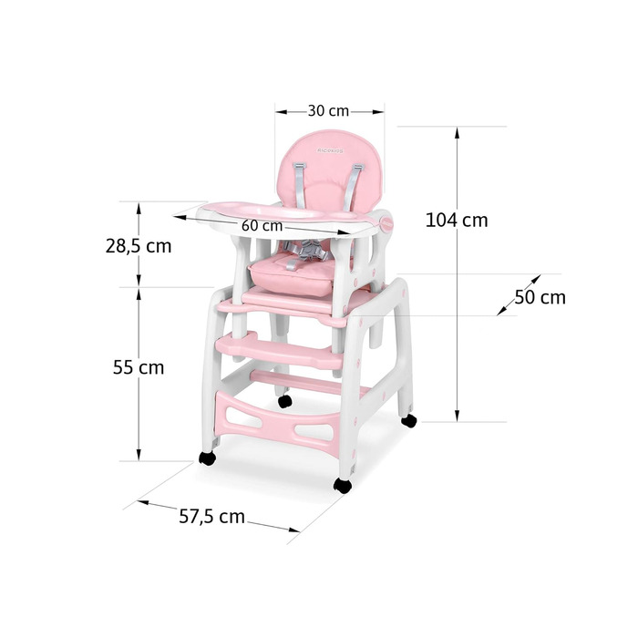 Детский стульчик для кормления 5-в-1 розовый Ricokids