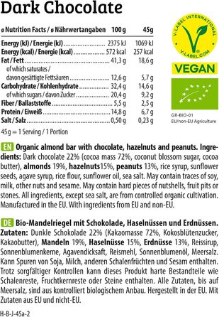 Органічні горіхові батончики - Низьковуглеводна закуска з горіхами - Веганський енергетичний батончик з мигдалем, фундуком та арахісом - Без глютену - Мигдаль та морська сіль 12 x 40 г Мигдаль та морська сіль 12 шт. (1 упаковка) (Темний шоколад, 12 шт. (1