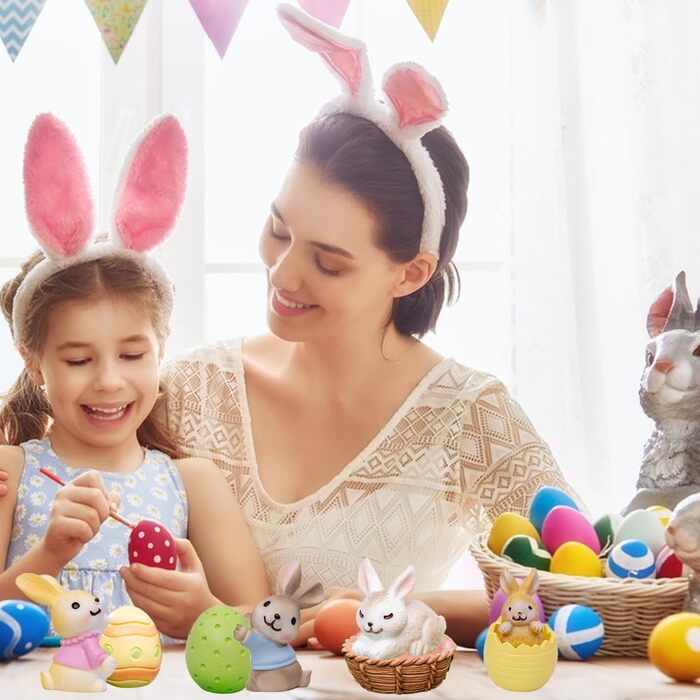 Міні-фігурок кроликів, прикраси у вигляді великоднього кролика, прикраси для кроликів, великодні прикраси, невеликі подарунки на день народження та святкове приладдя, прикраси для квіткових горщиків на Великдень та сукуленти, 7