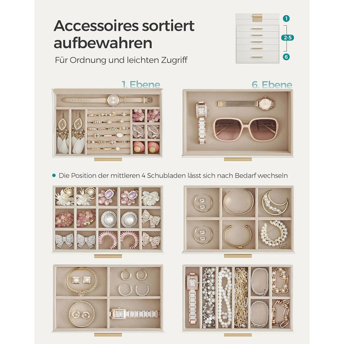 Органайзер для ювелірних виробів 6-рівневий, хмарно-білий SONGMICS