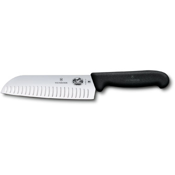 Кухонный нож Victorinox Fibrox Santoku лезвие 17см рифленый. из черного. ручка (ГБ)