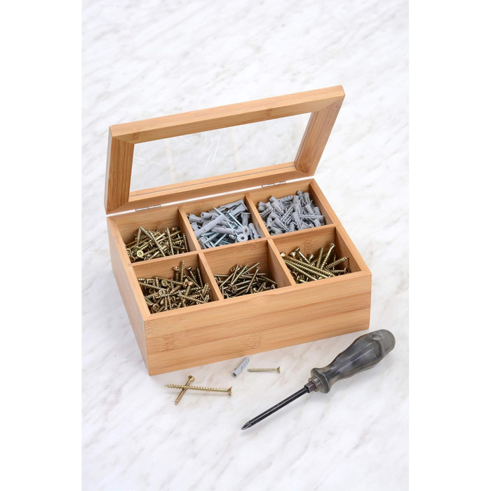 Чайна коробка GRWE з 10 відділеннями, відкидною кришкою, оглядовим віконцем, коробкою для чайних пакетиків для зберігання чаю з захистом від аромату - 36 x 20 x 9 см Велика - 10 відділень (бамбук, мала - 6 відділень)