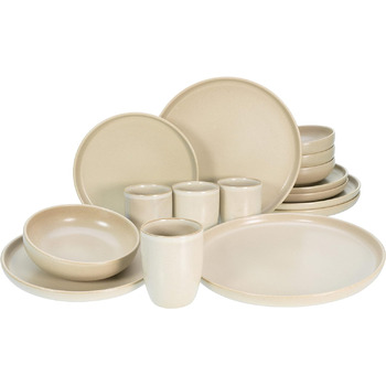 Набір посуду серії Uno з 16 предметів, комбінований сервіз керамограніту (пісок, комбінований набір із 16 предметів), 22978
