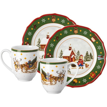 Набор столовой посуды на 2 персоны, 4 предмета, зеленый Happy Wintertime Hutschenreuther