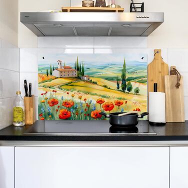 Фартух для плити, кухонний фартух, вініл, 78x52 см, декор для кухні, облицювання стіни, кришка для плити - сіро-чорна (квітковий пейзаж, 52,7Д x 91,6Ш см)