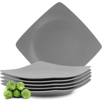 Консімо. Обідні тарілки на 6 персон - Набір з 6 тарілок - Посудомийні машини - Можна використовувати в мікрохвильовій печі - Набір керамічних тарілок - EPIRI Сучасна велика обідня тарілка - 25x25см - Чорний матовий (сірий)