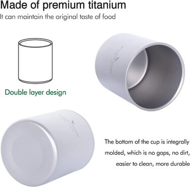 Безмежна подорож 300 мл Титанова чашка, з подвійними стінками, легка, протиошпарювана питний одяг для кемпінгу, дому, води, чаю, вина, пива, фруктового соку, Ti15154B (450 мл-TI3030D)
