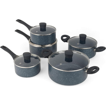 Каструля Russell Hobbs RH00845EU з антипригарним покриттям - 18 см/2 л з кришкою із загартованого скла, індукційна каструля, каструля для овочів/супу з бакелітовою ручкою та термостійким зовнішнім покриттям, камінь Nightfall (1 літр)