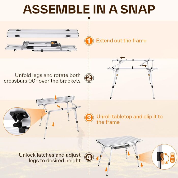 Складной стол для кемпинга и пикников серебряный Sportneer