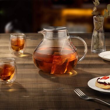 Чайник заварочный стеклянный с фильтром для чая 1,4 л, серебристый Ecooe