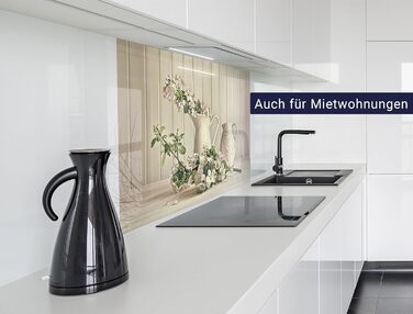 Кухонний фартух timalo зі скляним виглядом Акрилове скло 2 мм Бризкозахисна стіна для плити, скляний фартух, акрилова скляна настінна панель, захисна панель для фартуха Бетонно-блакитно-сірий (140x50 см, 212- Ваза для квітів)