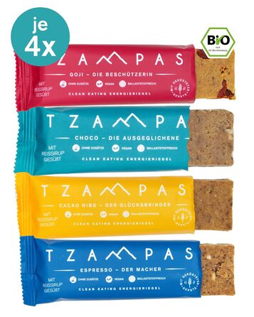 Енергетичні батончики 16 х 40 г, 4 різних смаки TZAMPAS