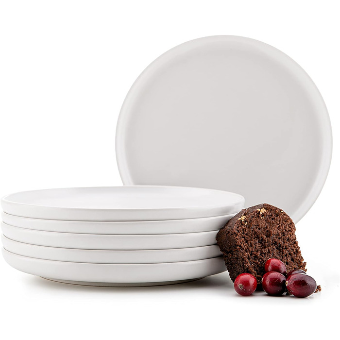 Консимо. Тарелки для завтрака на 6 персон - Набор из 6 тарелок для торта - Керамические десертные тарелки - VICTO Modern Маленькие тарелки - 20 см - (Белый)