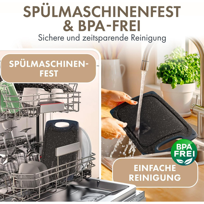 Набір обробних дощок Blumtal 3 розміри (S/M/L) - Велика пластикова обробна дошка з пазами для соку та ручкою - Без бісфенолу А, міцна кухонна обробна дошка, чорна, набір з 3 предметів