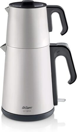 Електричний турецький чайник, 2200 Вт, чайник 3,5 л, скляний чайник 1,2 л, нержавіюча сталь, інтелектуальний контроль температури, захист від кипіння (1,8 л (чайник) / 1,2 л (чайник), сріблястий)