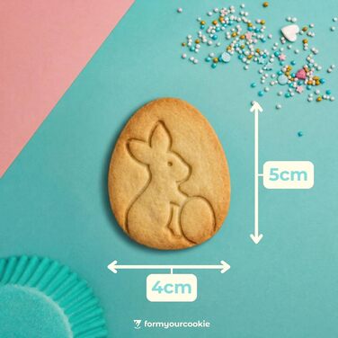 Набір із 3 формочок для пасхального печива, смугастий візерунок у формі пасхальних яєць, кролик, 2 в 1 зі штампом, 5 x 4 см, можна мити в посудомийній машині, екологічно чисті, стійкі до іржі (2 пасхальні яйця &quotКролик&quot (5x4 см))