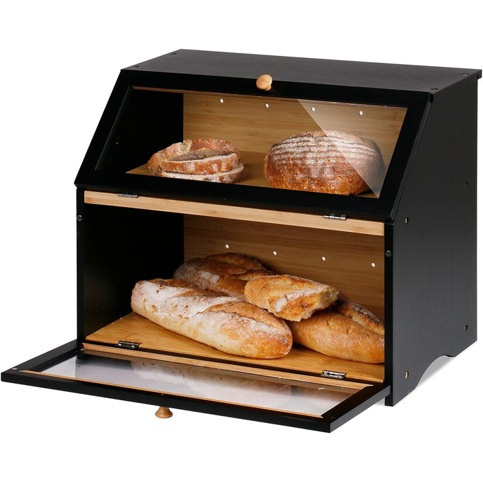 Двухуровневая бамбуковая хлебница 39 x 25 x 32 см, черная Leader Accessories