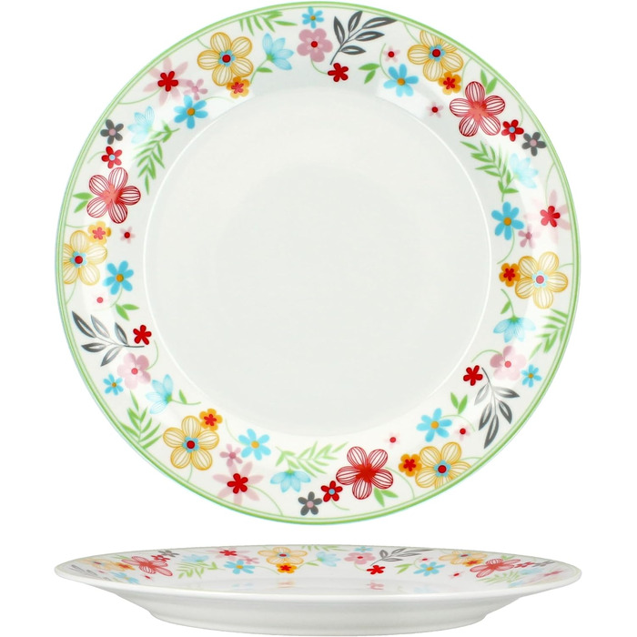 Набір столового посуду MamboCat Variant Floral з 12 предметів Барвистий порцеляновий посуд для 6 осіб 6 барвистих супових тарілок та 6 обідніх тарілок Обідні та глибокі тарілки для сніданку, обіду та вечері
