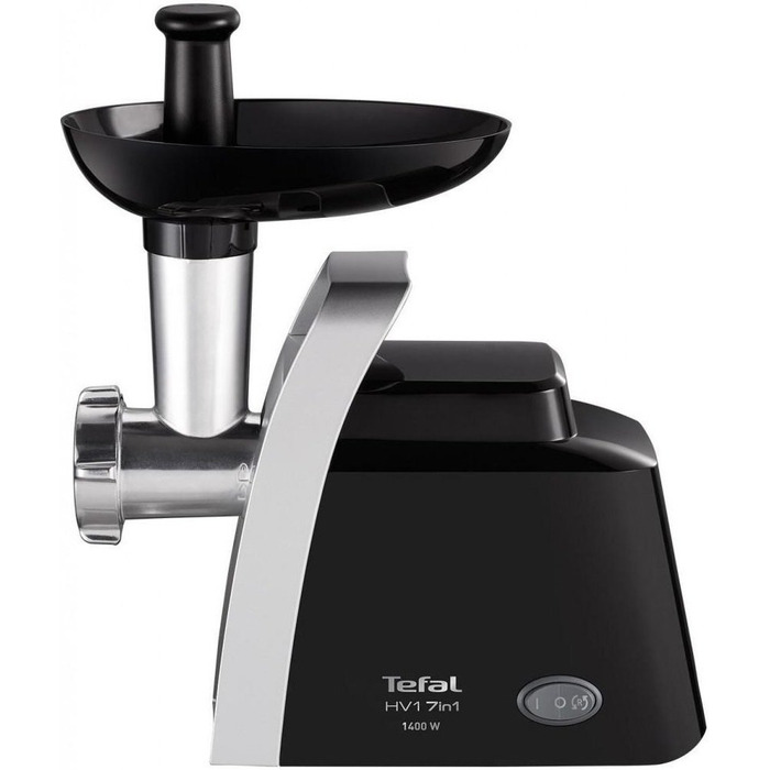 Tefal М'ясорубка HV1 7in1, 1400Вт, 1.7кг/хв, 2 решітки, насадка для ковбас, томатів, 3 терки, пластик, чорний