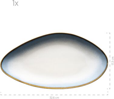 Сучасний набір посуду на 4 персони з унікальною формою та градієнтом кольорів від кремово-білого, 16 предметів у вінтажному вигляді, керамограніт (сервірувальні тарілки, синій), 931991, La Sinfonia
