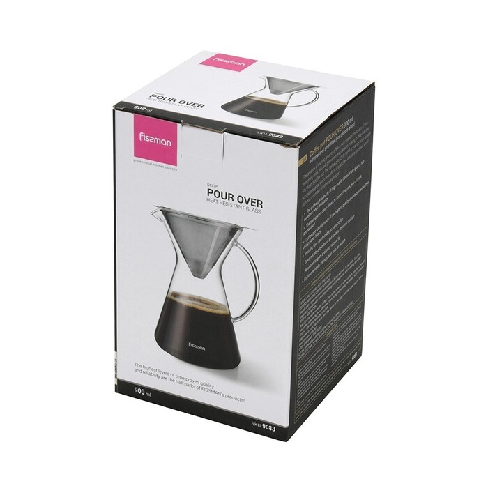Кавник Fissman POUR OVER 900 мл. зі сталевим фільтром жаростійке скло (9083)
