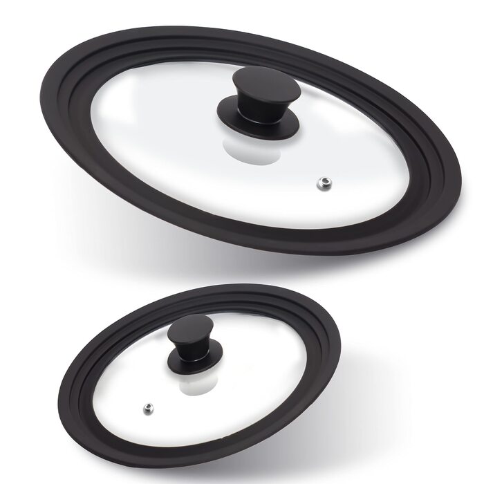 Силіконові універсальні кришки Anaeat для каструль, сковорідок та сковорідок загартоване скло з термостійким силіконовим обідком, підходить для посуду діаметром від 16 см до 28 см (2 шт.) змінні кришки (діаметром від 16 см до 28 см (2 шт.))