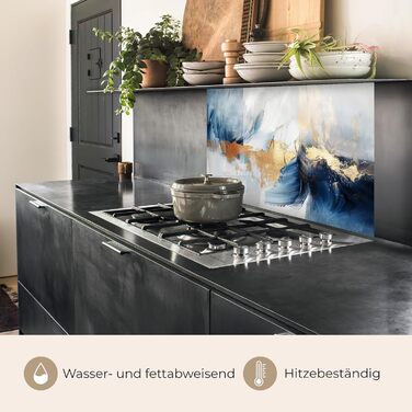 Кухонний фартух 60x80 см Самоклеючий настінний захисний екран для кухні Кухонний фартух Кухонні фасади Кухонні фартухи Кухонна стіна Вода - Пейзаж - (Золото - Синій, 60 x 80 см)