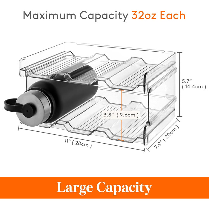 Штабельований тримач для пляшок Lifewit для шафи, морозильної камери, комори - Пластиковий тримач для пляшок з водою для кухонної стільниці, шафи, офісу - упаковка з 2 шт. , кожна полиця вміщує 4 контейнери (6 пляшок)