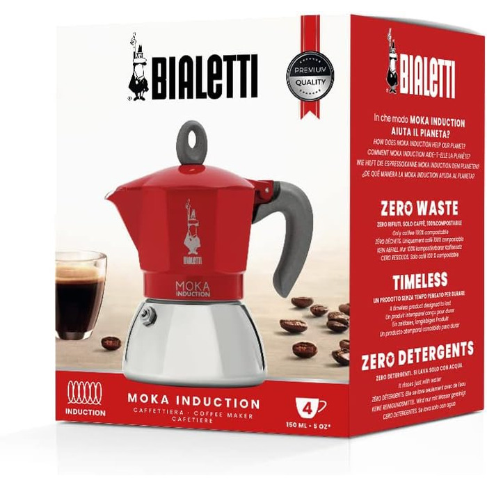 Кофеварка Moka Induction 150 мл на 4 чашки, красный Bialetti