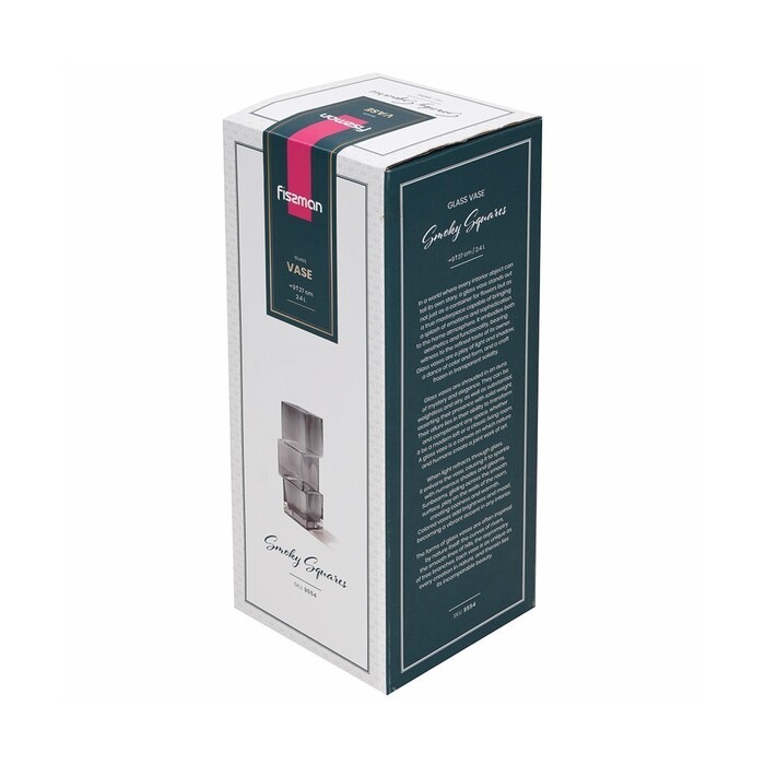 Ваза Fissman 27 см SMOKY SQUARES скло (9554)