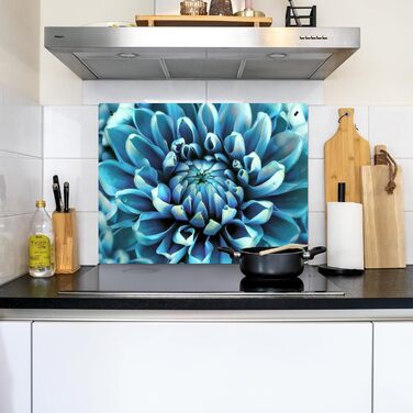 Фартух для плити, кухонний фартух, вініл, 78x52 см, декор для кухні, облицювання стіни, кришка для плити - сіро-чорний (синій - жоржина, 59Д x 77Ш см)