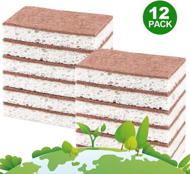 Набор натуральных губок для чистки кухни 12 шт. 10,2 x 6,1 x 2 см HOMEXCEL