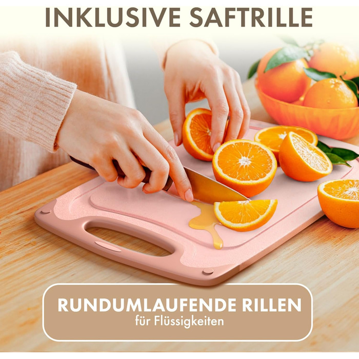 Набір обробних дощок Blumtal 3 розміри (S/M/L) - Велика пластикова обробна дошка з пазами для соку та ручкою - Міцна кухонна обробна дошка без BPA (рожевий колір, комплект з 3 предметів)