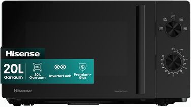 Мікрохвильова піч Hisense H20MOBP1HI / 20 л / 700 Вт / InverterTech / Керамічне покриття / Преміальне скло / Виготовлено на замовлення, багатофазне приготування / Функція розморожування / 5 рівнів потужності / Блокування від дітей / Чорна 20 л Аналогове к