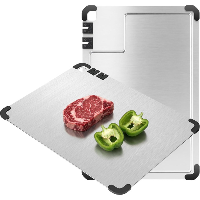Разделочная доска из нержавеющей стали 38 x 28 см с точилкой для ножей и силиконовыми уголками Bafeil