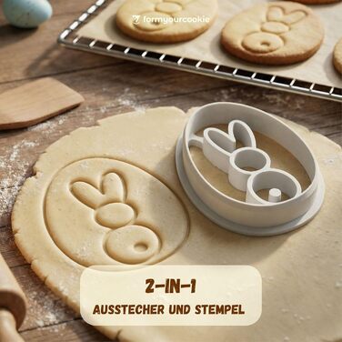 Набір із 3 формочок для пасхального печива, смугастий візерунок у формі пасхального яйця, кролик, 2 в 1 зі штампом, 5 x 4 см, можна мити в посудомийній машині, екологічно чисті, стійкі до іржі (пасхальне яйце кролик 1 (5x4 см))