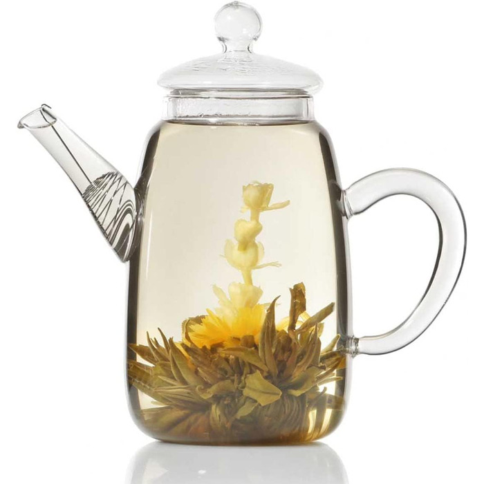 Видувний вручну чайник з чайним фільтром і чайним ситечком зі скляною фільтрувальною вставкою від Dimono 600 мл ідеально підходить для чайних квітів (глечик 600 мл)