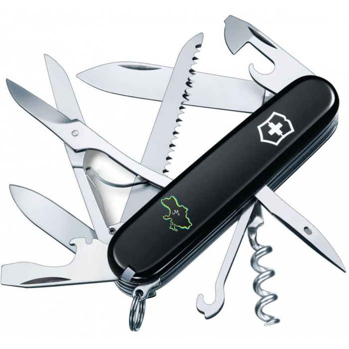 Ніж Victorinox Huntsman Ukraine 91мм/15функ/чорн /Межі України + Дім