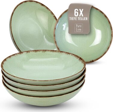 Набор посуды из керамогранита на 6 персон рустик 24 предм. - Набор посуды в деревенском стиле, можно мыть в посудомоечной машине - Набор мисок и тарелок - Посуда Pure Living (глубокие тарелки (6x), мятно-зеленая)