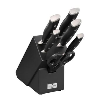 Набір ножів Kchenprofi PRIMUS CLASSIC, 7 предметів, включаючи універсальні ножиці, міцна дерев'яна підставка чорного кольору, універсальний тримач для ножів, набір кухонних ножів ніж для хліба, ніж для м'яса, ніж для овочів