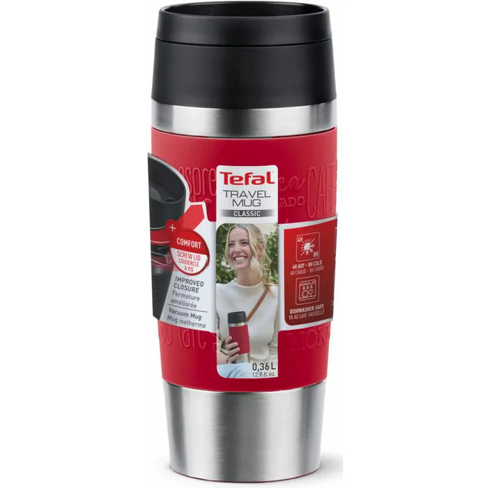 Tefal Термочашка Travel Mug Classic, 360мл, нержавіюча сталь, червоний