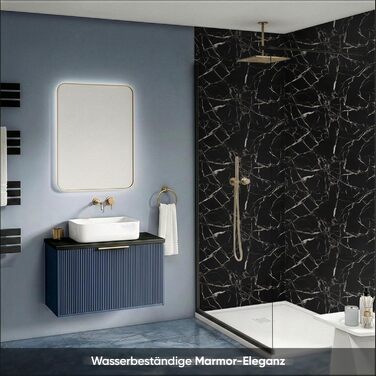 Стінові панелі IZODEKOR під мармур 60x120 см Панель для кухонного фартуха ПВХ-облицювання стін для кухні, ванної кімнати Бризкозахисний екран для кухні Водонепроникний та термостійкий (4 панелі 4 монтажних клею, чорно-білий)