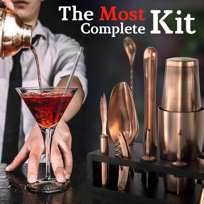 Набір бармена з чорною бамбуковою підставкою 11 предметів Highball & Chaser