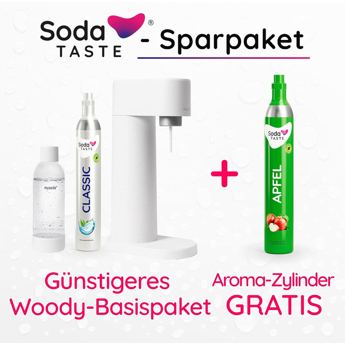 Набор для газирования воды, 4 предмета, классик + яблоко, белый Mysoda Woody SodaTASTE
